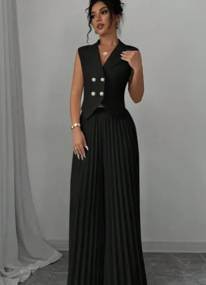 Women's V-Neck Vest & Wide-Leg Pants Set