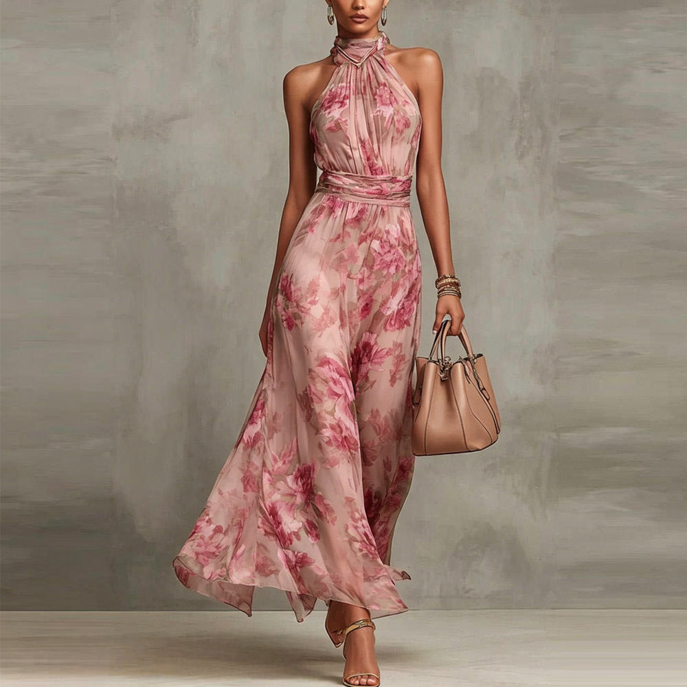 Women's Mesh Floral Print Bodycon Long Dress