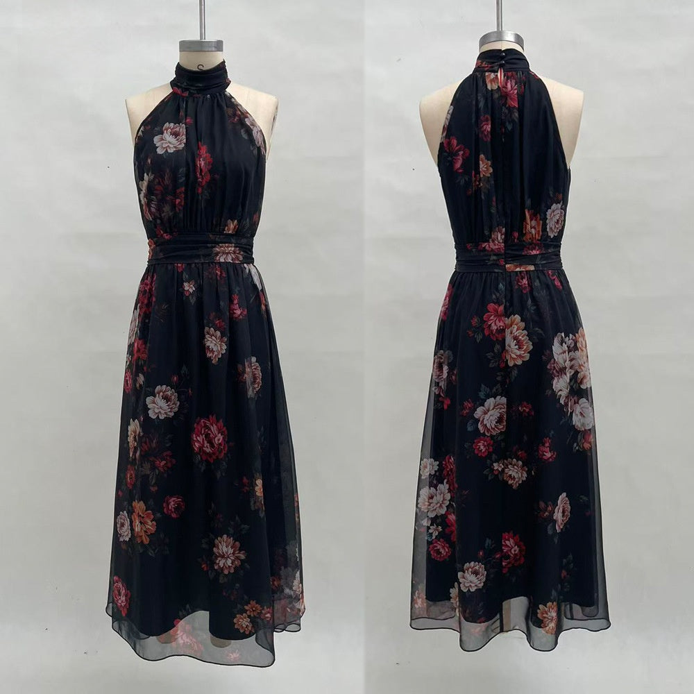 Women's Mesh Floral Print Bodycon Long Dress