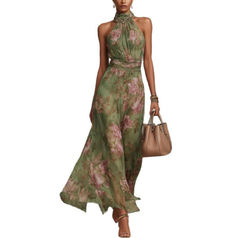 Women's Mesh Floral Print Bodycon Long Dress