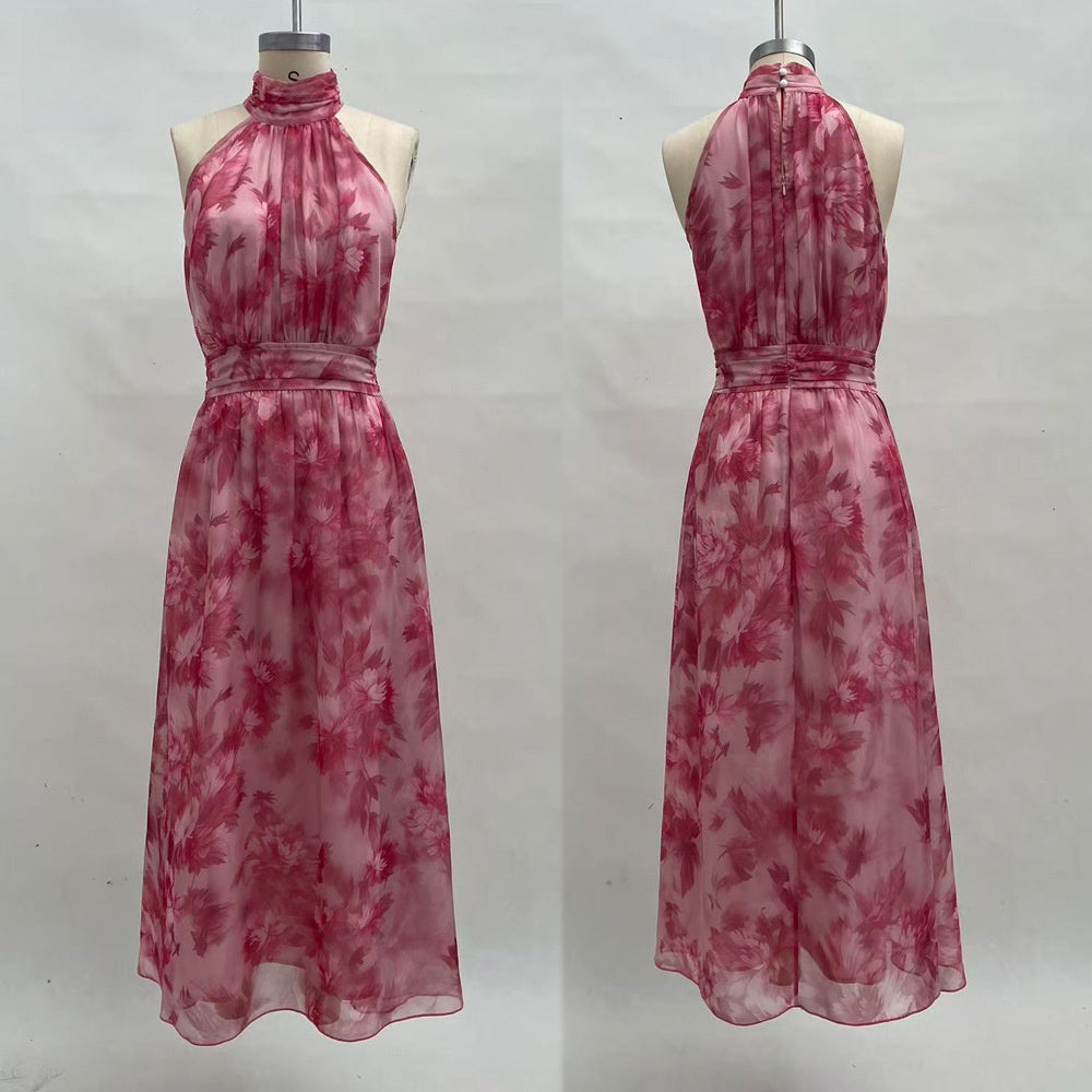 Women's Mesh Floral Print Bodycon Long Dress