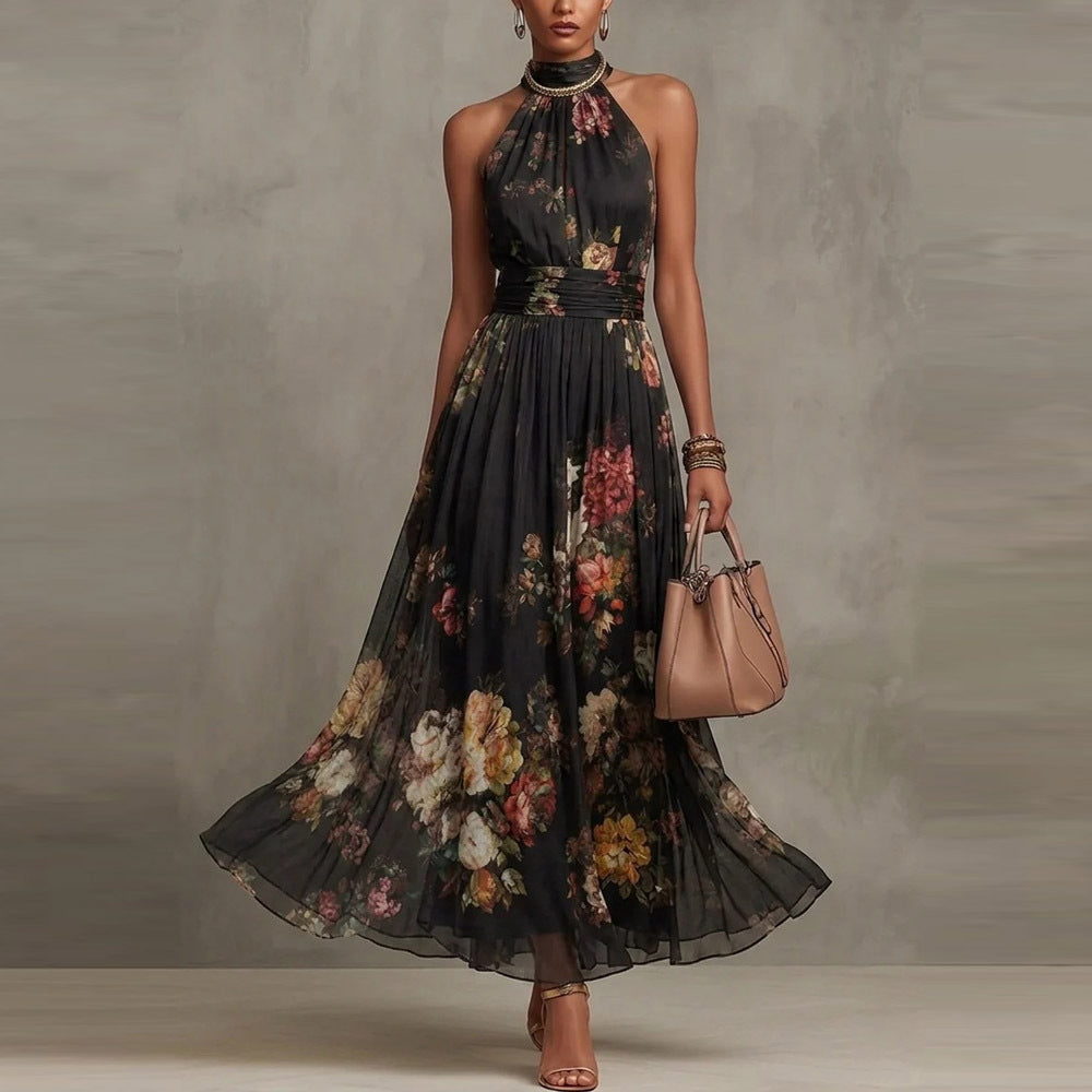 Women's Mesh Floral Print Bodycon Long Dress